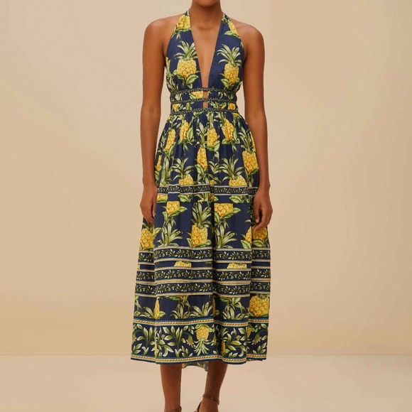 FARM Rio Dresses & Skirts - Delicate Pineapple Navy Blue Midi Dress Sleeveless